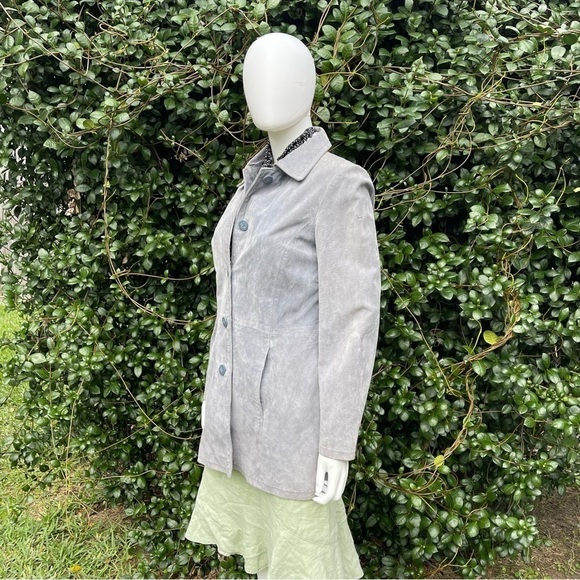 Outbrook Gray Long Genuine Suede Leather Button Down Coat - Picture 9 of 11